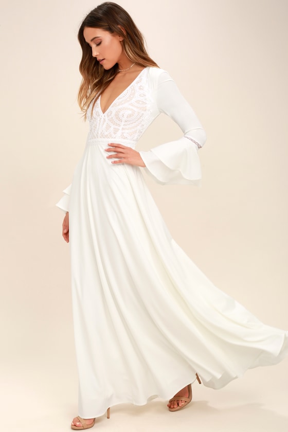 Lovely White Dress - Lace Dress - Maxi ...